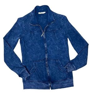 AVANI Womens Distressed Blue Front Zippered Sweat Jacket